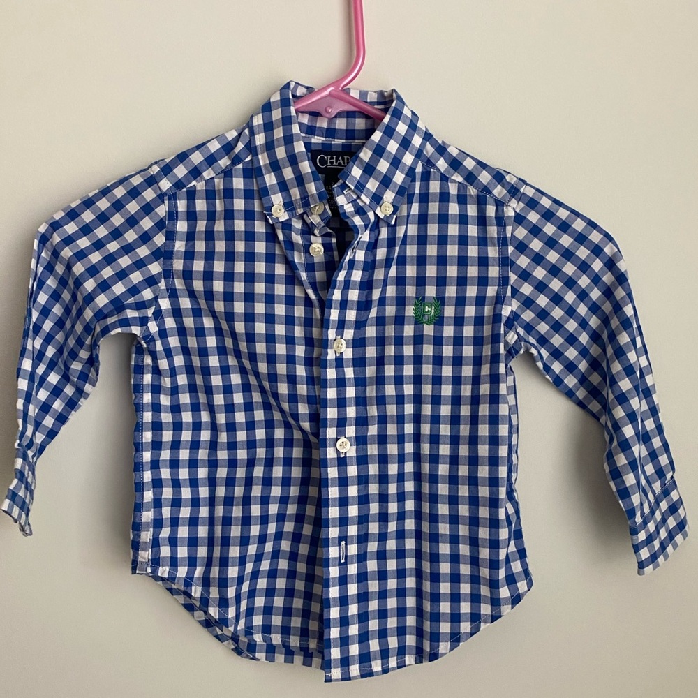 Chaps Blue and White Gingham Button-Down Shirt